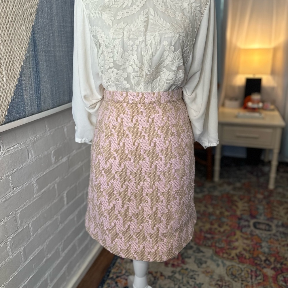 Vintage Peggy Jennings Pink and Gold Houndstooth Tweed Skirt - Picture 3 of 12